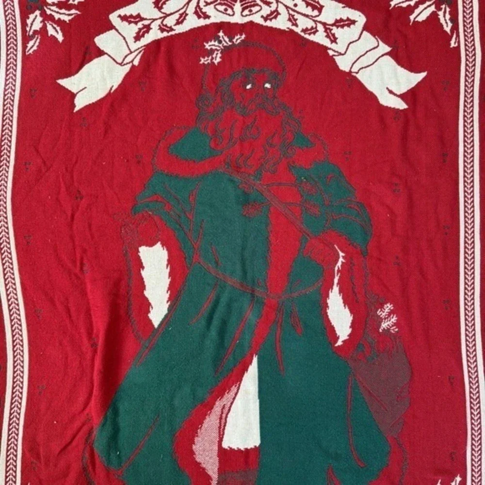 Vintage Christmas Throw Blanket Santa Claus Red Green Vintage Goodwin Weavers